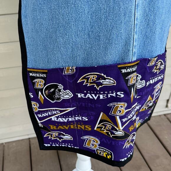 Handmade NFL Ravens Apron Recycled Denim Pockets - Picture 2 of 4